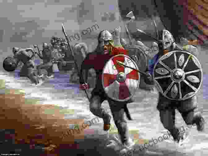 A Group Of Viking Raiders, Armed With Axes And Swords, Charging Into Battle. Queen Emma And The Vikings: A History Of Power Love And Greed In 11th Century England