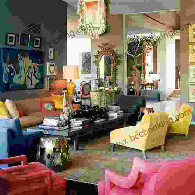 A Stunning Modern Living Room Designed By Kelly Wearstler, Featuring Bold Colors, Eclectic Furniture, And Unique Artwork. Conversations: Up Close And Personal With Icons Of Fashion Interior Design And Art