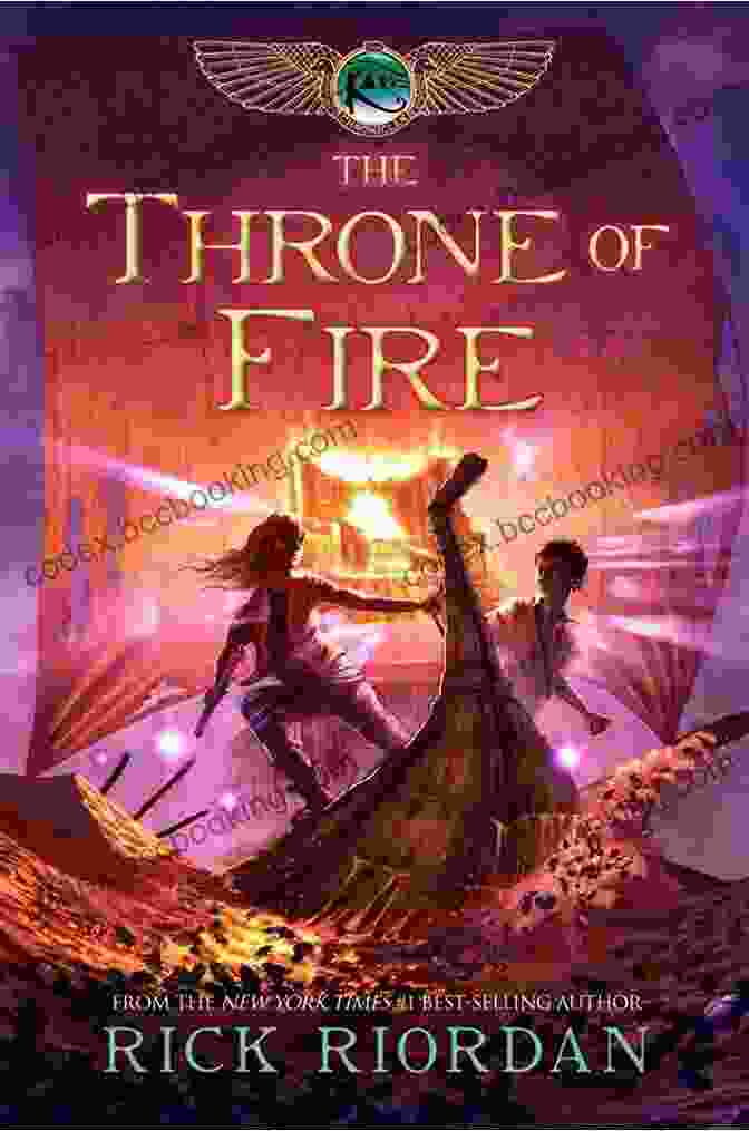 Throne Of Fire Book Cover Featuring Sadie And Carter Kane Standing Back To Back, Surrounded By Hieroglyphs And Ancient Egyptian Symbols. Throne Of Fire The (The Kane Chronicles 2)