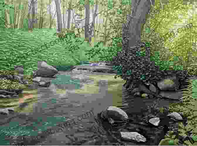 Tranquil Forest Scene With A Babbling Brook, Painted In Acrylics By Enrique Zaldivar Acrylic Landscapes: Paintings By Enrique Zaldivar